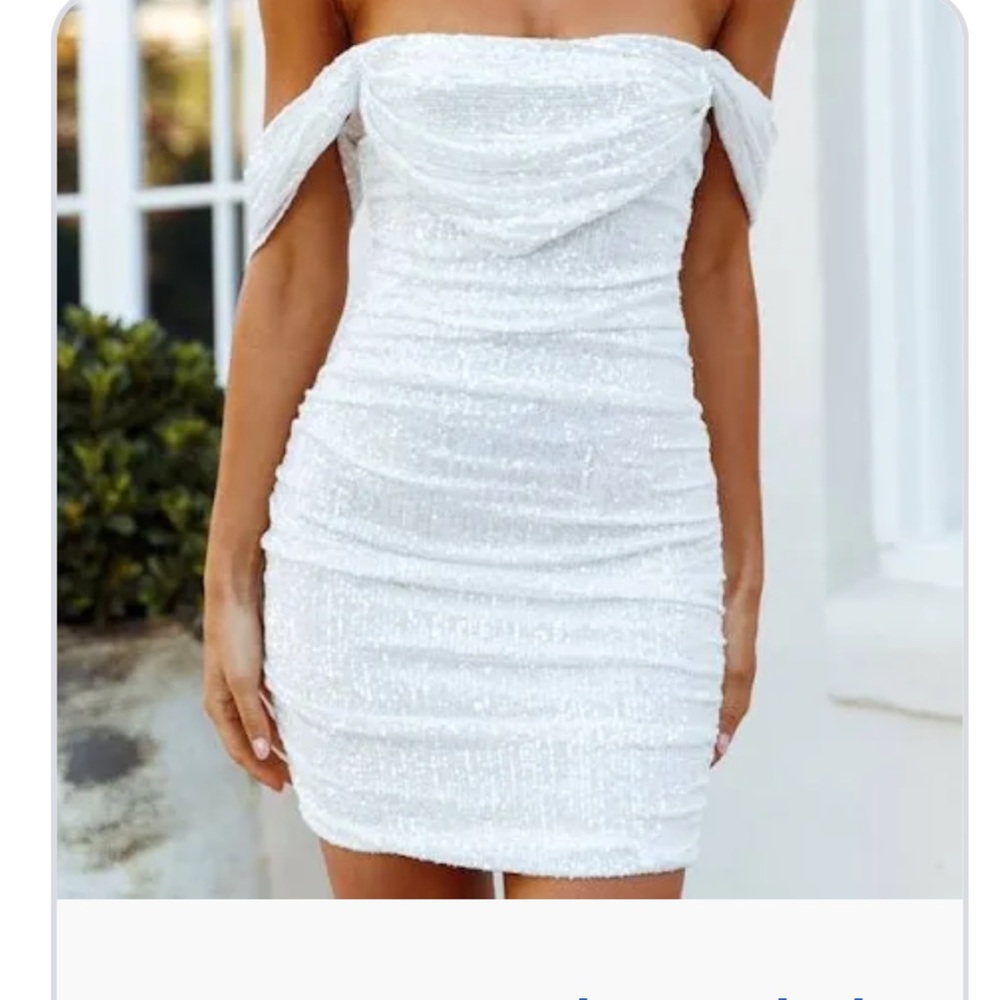 Hello Molly Ivory Sequin One-Shoulder Draped Midi Dress
